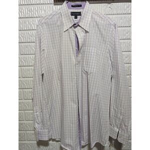 Paul Fredrick Men's White & Lavender Window Pane Print Button-Down Shirt Size 16